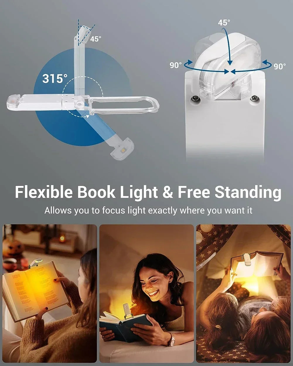 LED USB Rechargeable Book Light Reading Light Eye Protection Night Light Portable Clip Desk Light Bookmark Read Light Night Lamp